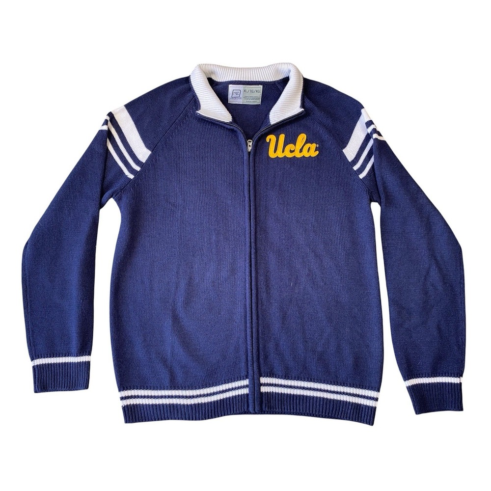 UCLA Bruins Mens Knit Full Zip Sweater Mock Neck Size XL Blue College Preppy